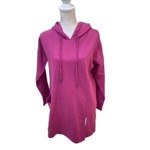 Soft Surroundings duster length sweatshirt hoodie berry color pocket small